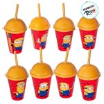 Copo com Tampa e Canudo - Minions Comendo Doce e Sorrindo - 280ml - 1 unidade - Plasútil - Magazine 25