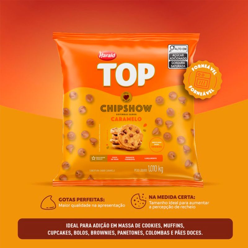 Chocolate em Gotas Forneável Chipshow Caramelo - Top - 1,010kg - 1 unidade - Harald - Magazine 25