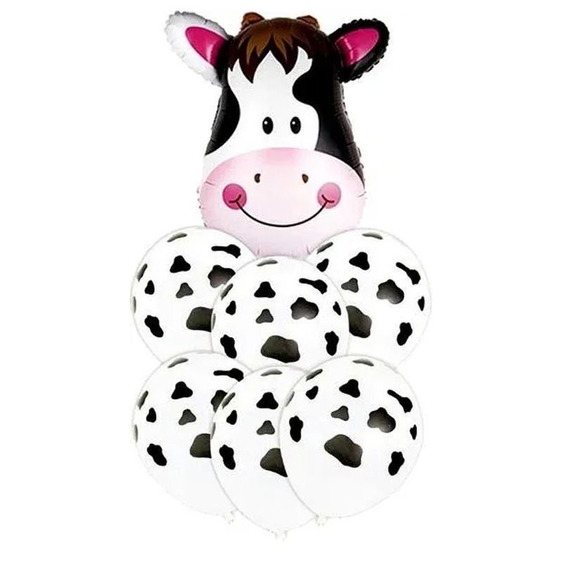 Buque de Balões Animal Print 24"- Vaca - 01 Balão Metalizado + 6 Balões Látex - Partiufesta - Magazine 25
