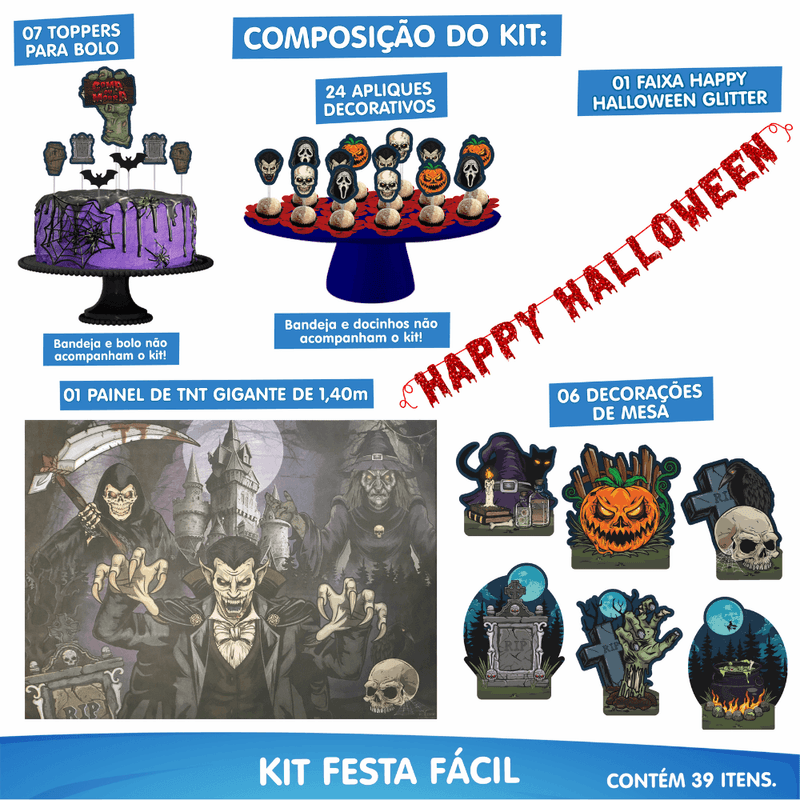 Kit Festa  Decoração de Halloween Horripilante 39 peças