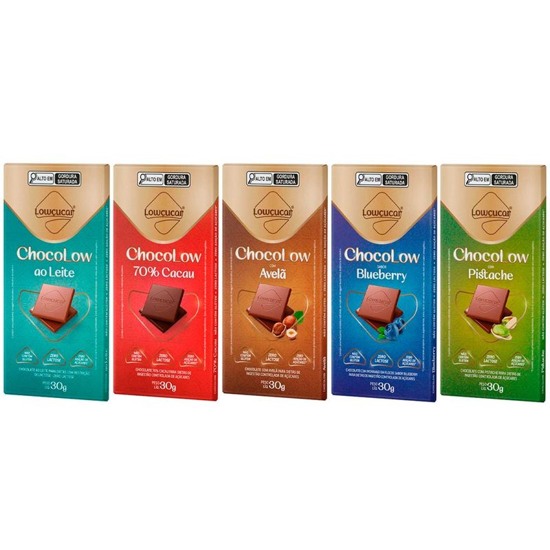 Kit 5 Tabletes de Chocolate Chocolow Diet 30g - Lowçúcar