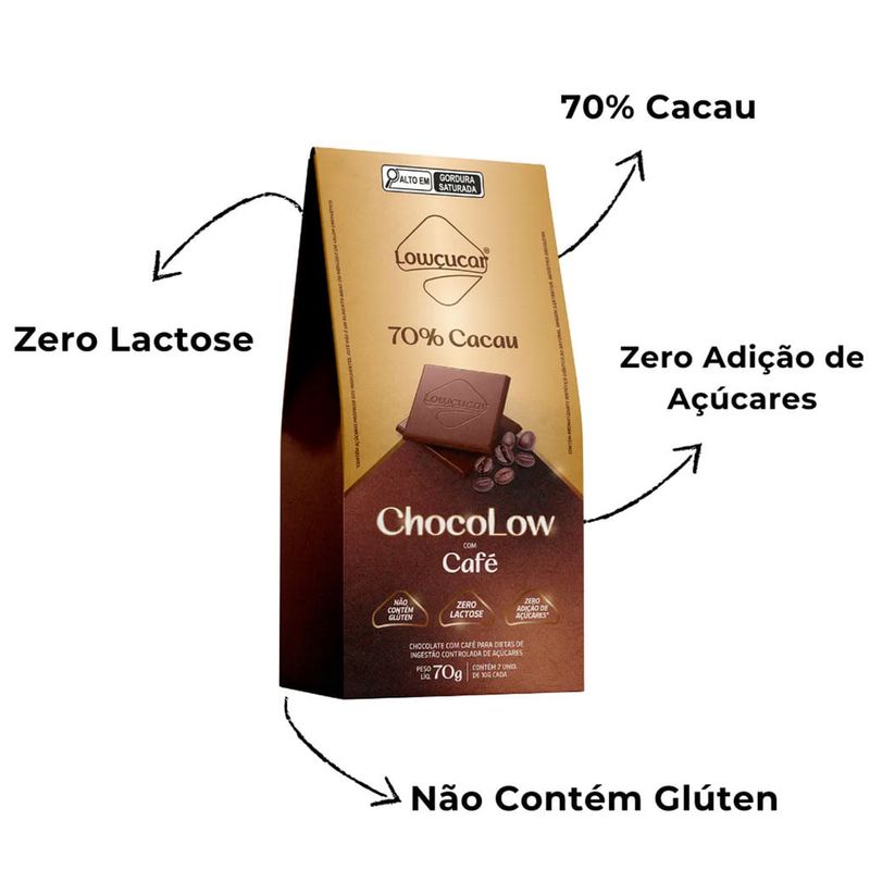 Tablete de Chocolate Chocolow 70% Cacau Café Diet 70g - Lowçúcar