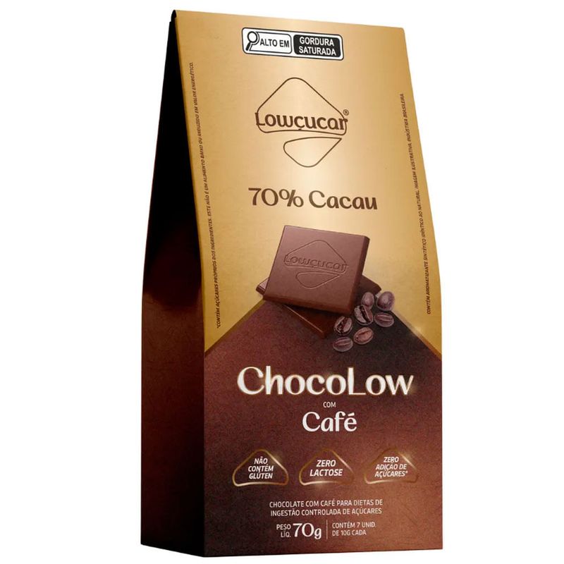 Tablete de Chocolate Chocolow 70% Cacau Café Diet 70g - Lowçúcar