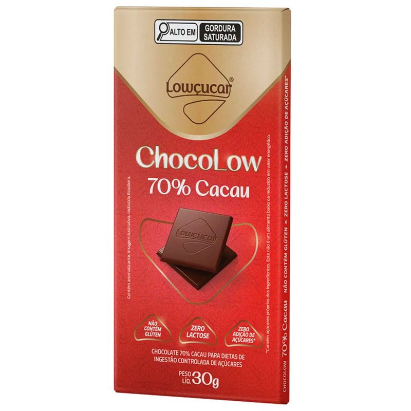 Tablete de Chocolate Chocolow 70% Cacau Diet 30g - Lowçúcar