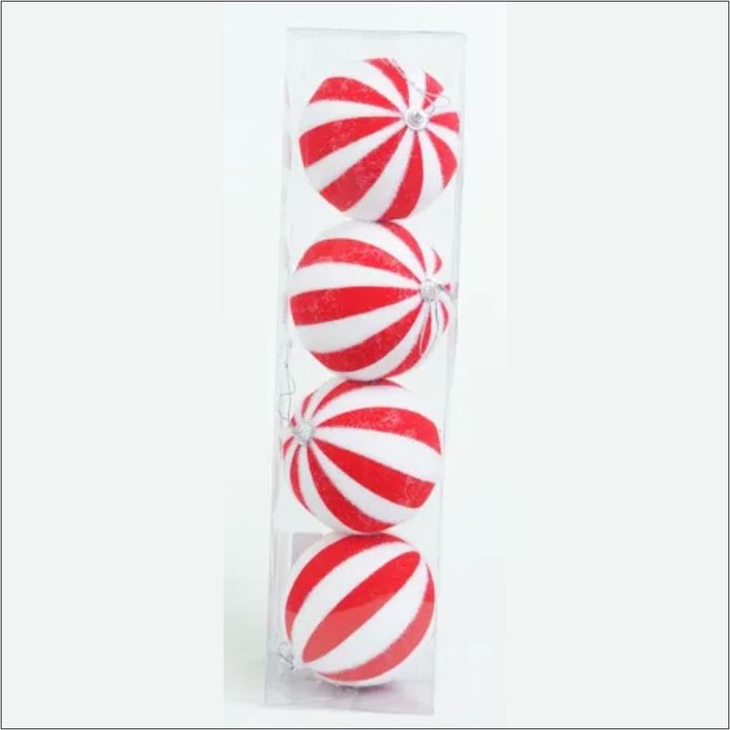 Kit Bola De Natal - Listrada Veludo Vermelho e branco - 9,5cm - 4 unidades - Cromus - Magazine 25