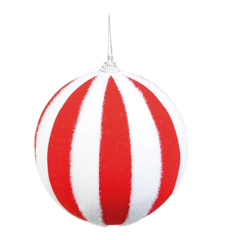 Kit Bola De Natal - Listrada Veludo Vermelho e branco - 9,5cm - 4 unidades - Cromus - Magazine 25