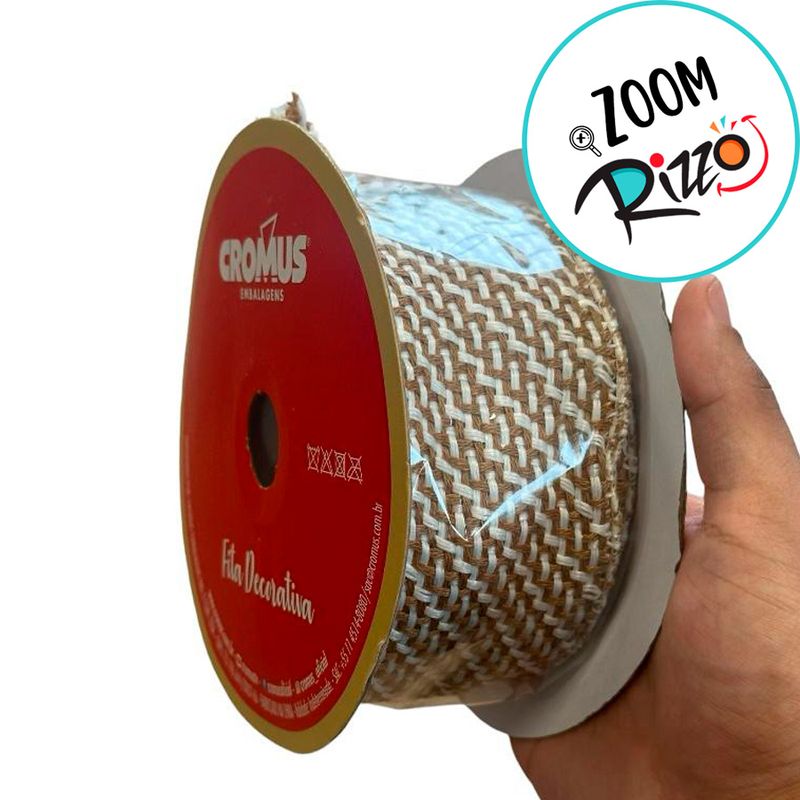 Fita Decorativa Aramada - Branco, Marrom - 6,3cm x 9,14m - 1 unidade - Cromus - Magazine 25