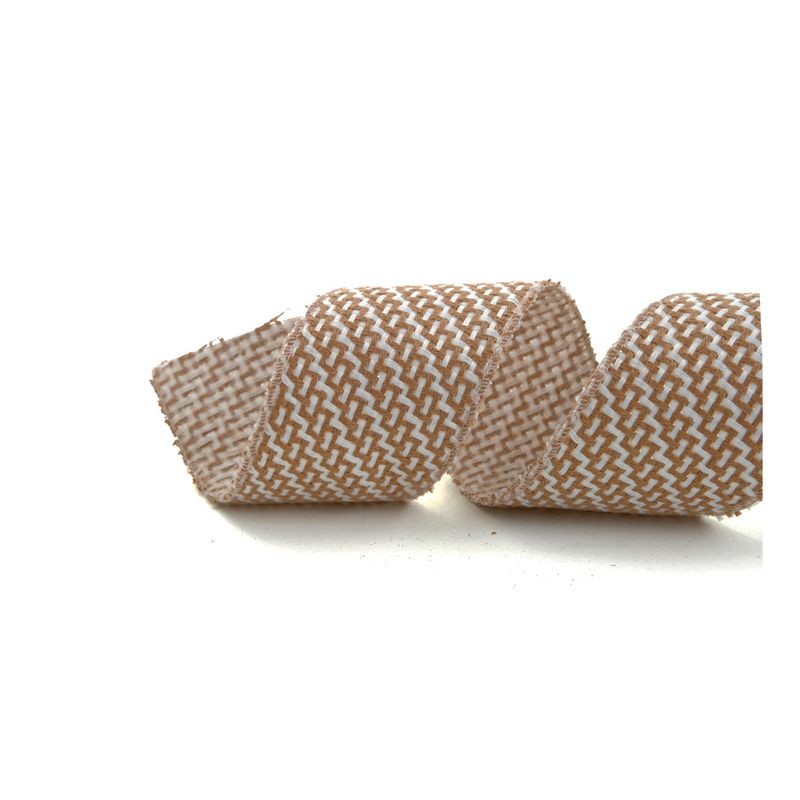 Fita Decorativa Aramada - Branco, Marrom - 6,3cm x 9,14m - 1 unidade - Cromus - Magazine 25