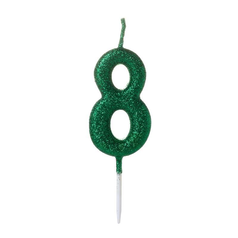 Vela Pequena Glitter Verde Número 8 - 1 Un