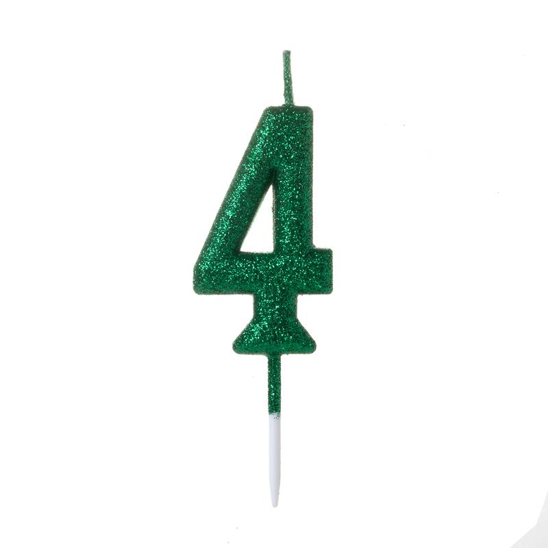 Vela Pequena Glitter Verde Número 4 - 1 Un