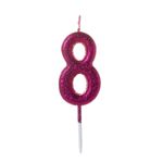 Vela Pequena Glitter Rosa Número 8 - 1 Un