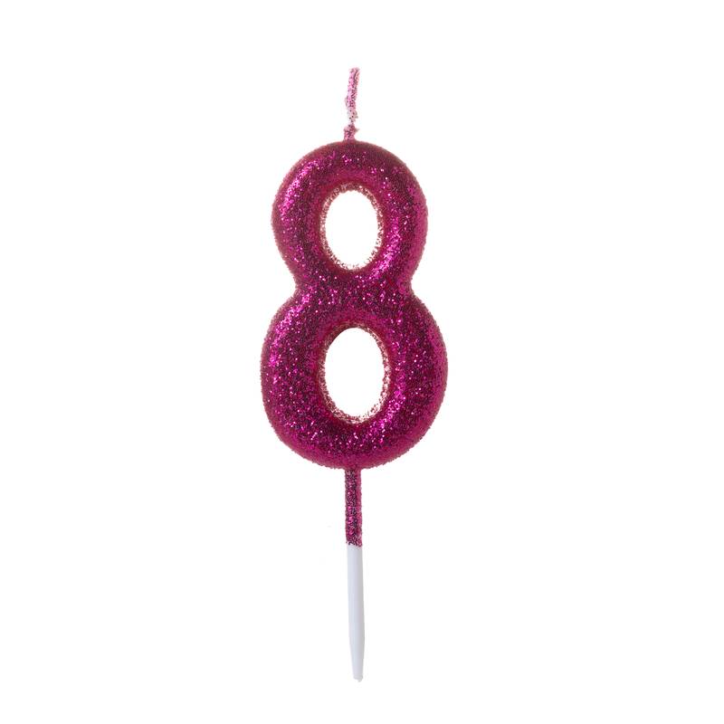 Vela Pequena Glitter Rosa Número 8 - 1 Un