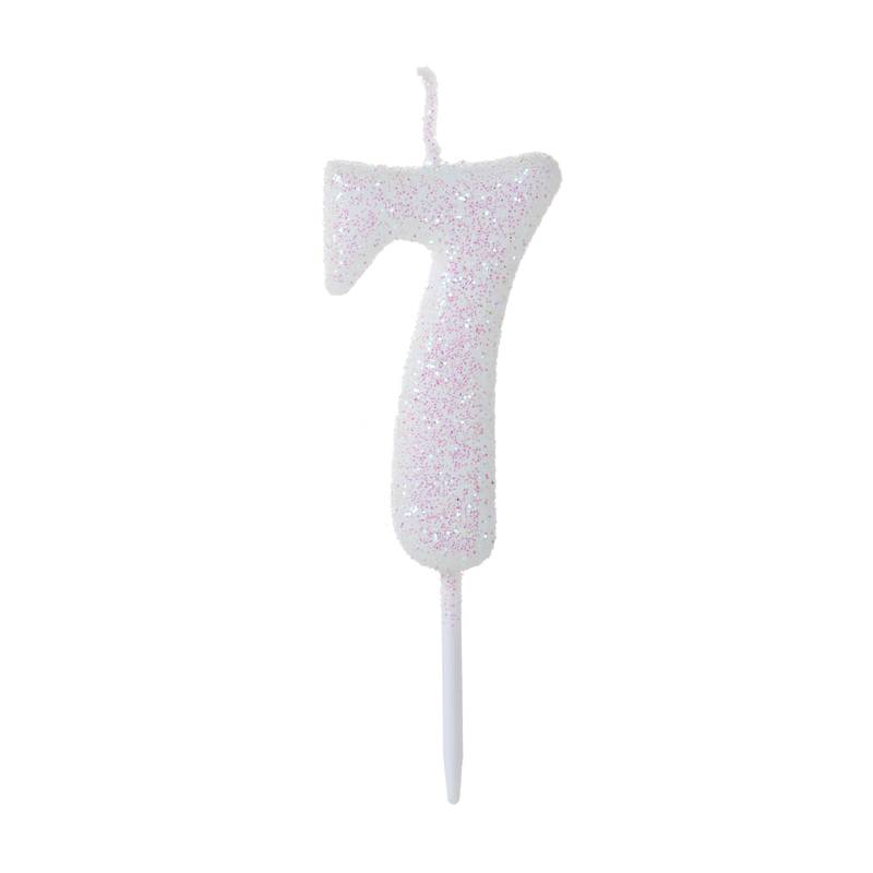 Vela Pequena Glitter Branca Número 7 - 1 Un