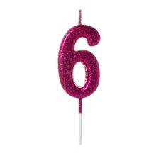 Vela Pequena Glitter Rosa Número 6 - 1 Un