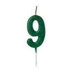 Vela Pequena Glitter Verde Número 9 - 1 Un