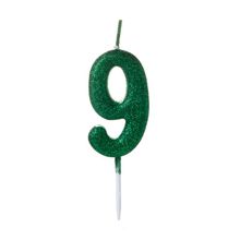 Vela Pequena Glitter Verde Número 9 - 1 Un