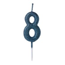 Vela Pequena Glitter Azul Número 8 - 1 Un
