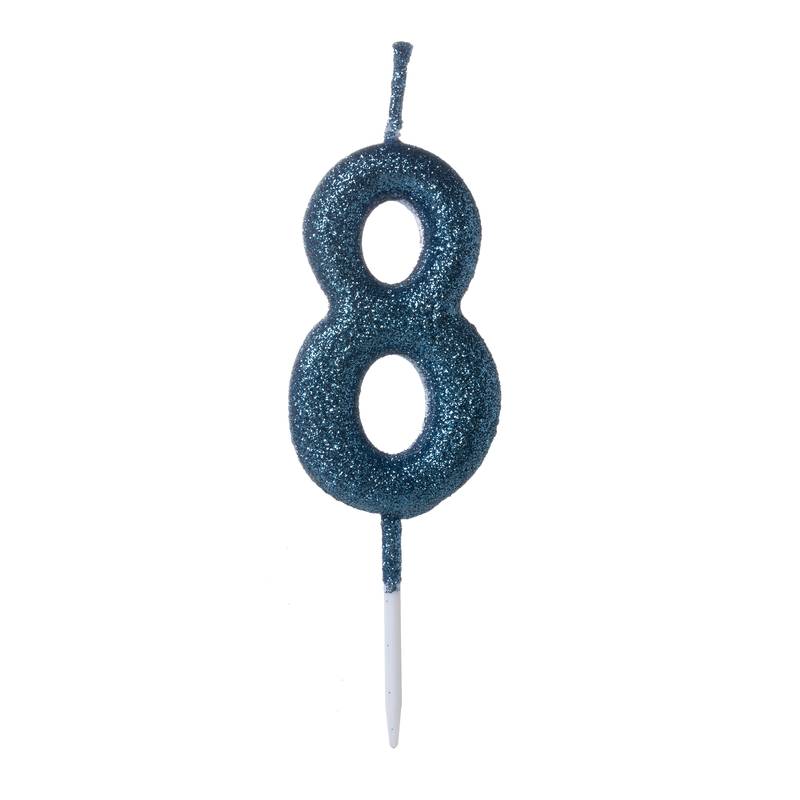 Vela Pequena Glitter Azul Número 8 - 1 Un