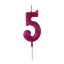 Vela Pequena Glitter Rosa Número 5 - 1 Un