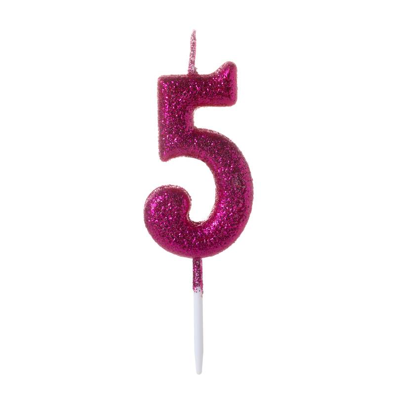 Vela Pequena Glitter Rosa Número 5 - 1 Un
