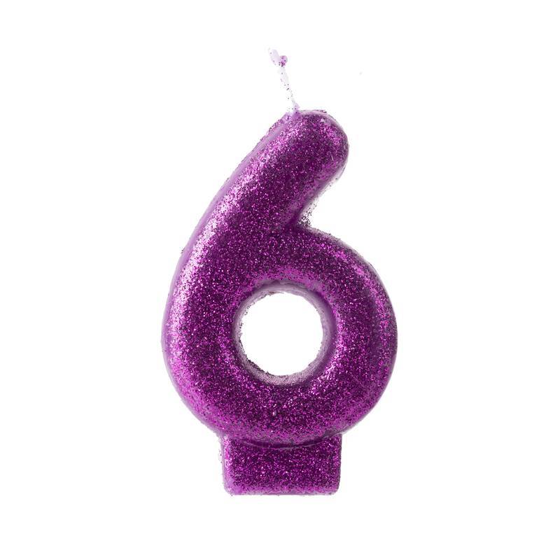 Vela Glitter Roxa Número 6 - 1 Un
