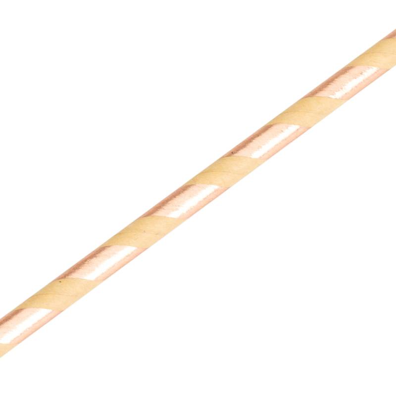 Canudo Papel Listrado Kraft com Rosê Gold - 12 Un