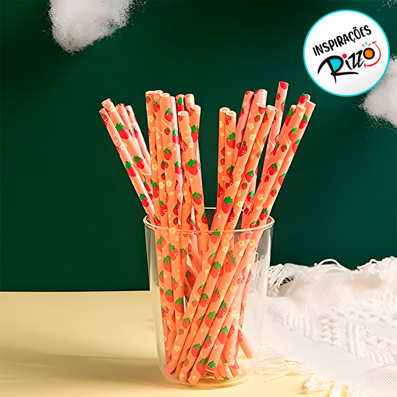 Canudo de Papel - Morango - 12 unidades - Magazine 25