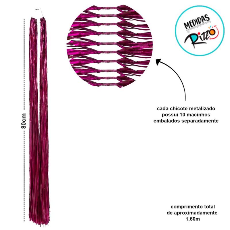 Chicote Metalizado Franja Carnaval 80cm - Pink - 1 unidade - Magazine 25