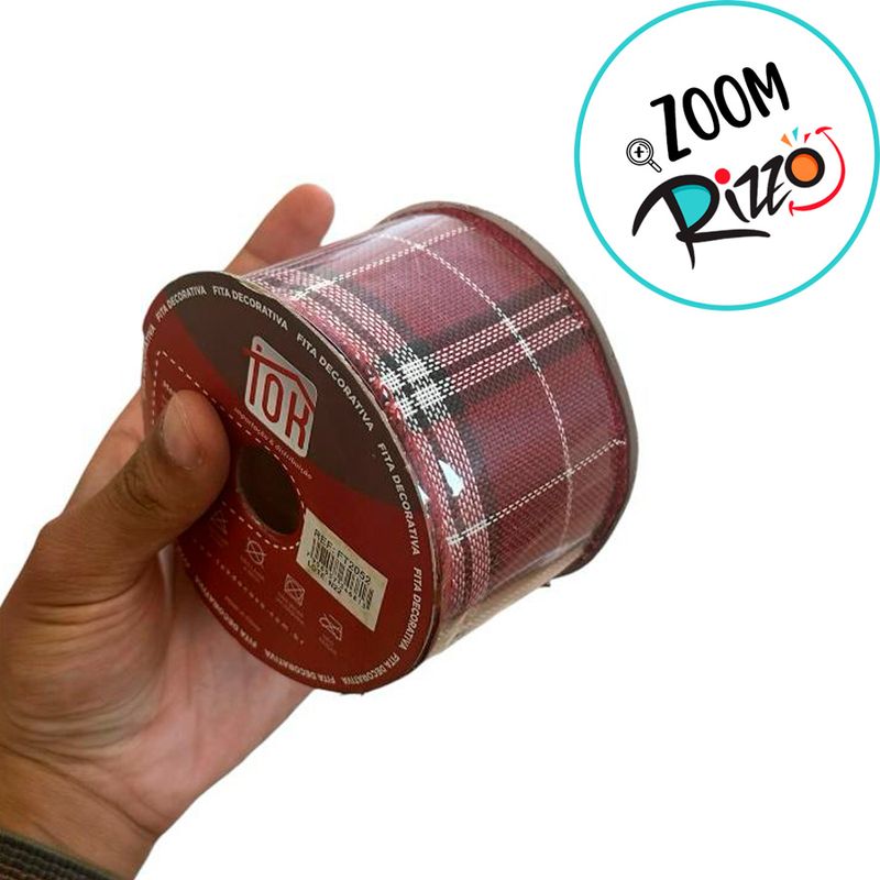 Fita Decorativa Aramada - Xadrez Vermelho, Preto, Branco - 6,3cm x 9,14m - 1 unidade - Magazine 25 - Magazine 25