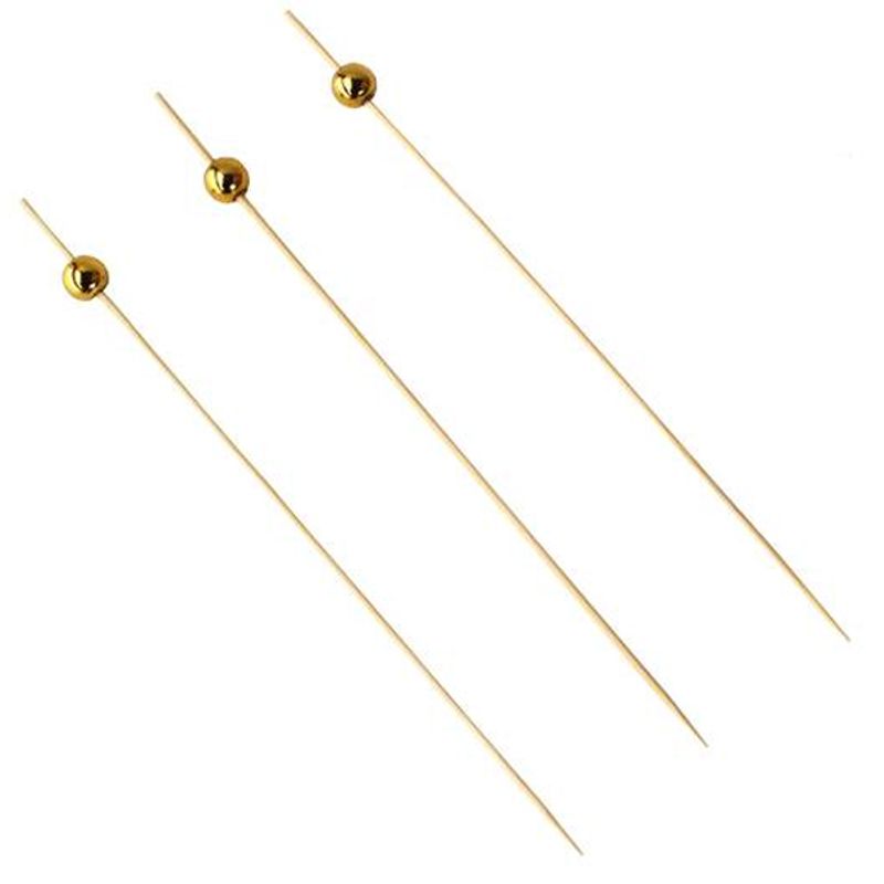 Palito em Bambu Para Petiscos 18cm Bolinha Metalizada - 20 Un
