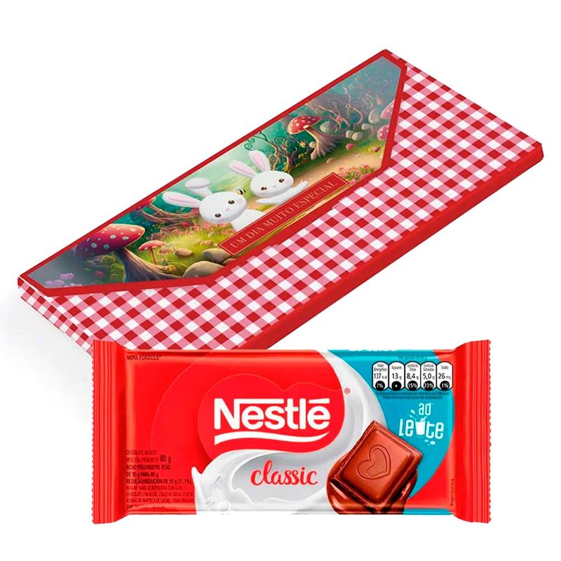 Kit Páscoa - Tablete Chocolate Ao Leite 80g + Embalagem Presente