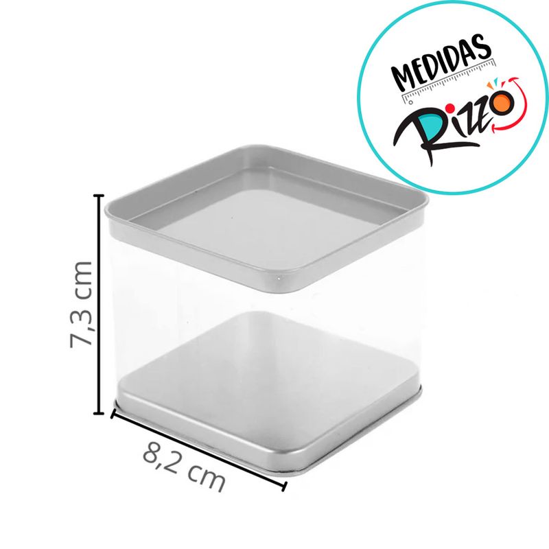 Lata Quadrada Transparente Azul - 8,2x8,2x7,2cm - 6 unidades - Artegift - Rizzo