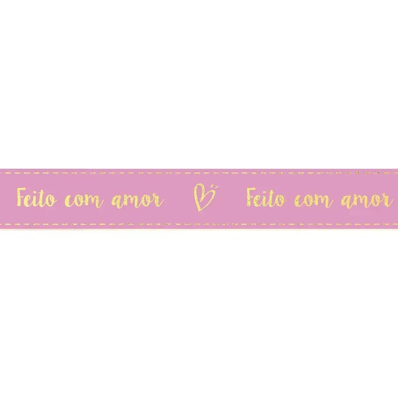 Fita Decorativa Cetim Estampado Feito Com Amor 21,5mmx30m Quartzo - 1 Un