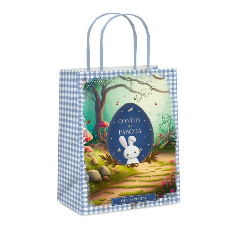 Sacola de Papel Contos de Páscoa G 32x26,5x13cm Azul - 10 Un