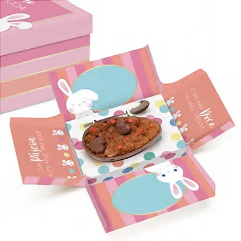 Caixa Surpresa Para 1 Meio Ovo Coelhinhos 350g 17,5x13,5x10cm Rosa - 10 Un