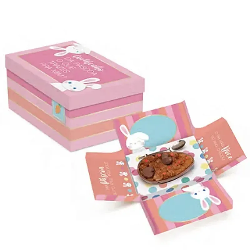 Caixa Surpresa Para 1 Meio Ovo Coelhinhos 350g 17,5x13,5x10cm Rosa - 10 Un