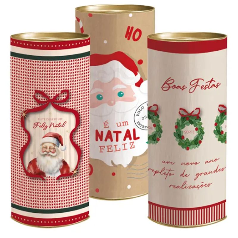 Lata Para Presente Rígida Sortido de Natal G 10x27cm - 6 Un