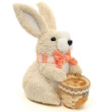 Coelho Decorativo de Tecido com Cesta e Laço Marrom Laranjeira 16cm - 1 Un
