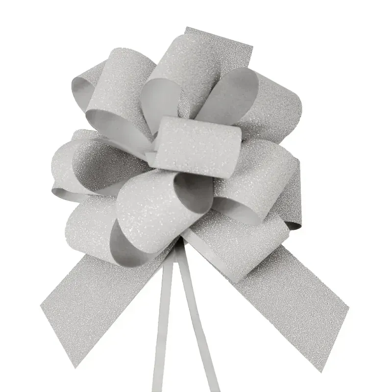 Laço Pronto Glitter 30mm Liso Prata - 10 Un