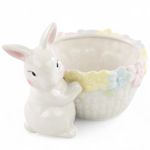 Coelho Decorativo de Cerâmica Cesta Florida 13,5x18,5x13cm - 1 Un
