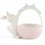 Coelho Decorativo de Cerâmica Cesta Florida com Alça 17,5x19,5x12cm - 1 Un