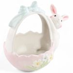Coelho Decorativo de Cerâmica Cesta Florida com Alça 17,5x19,5x12cm - 1 Un