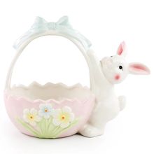 Coelho Decorativo de Cerâmica Cesta Florida com Alça 17,5x19,5x12cm - 1 Un
