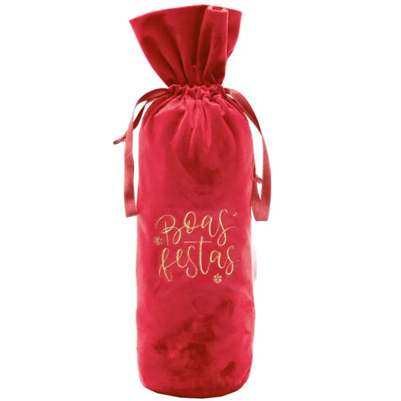 Saco Decorativo Para Garrafa Boas Festas 35cm Vermelho - 12 Un