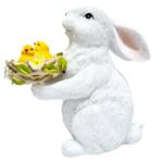 Coelho Decorativo de Resina com Pássaros na Cesta 18,5cm - 1 Un