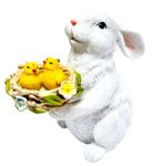 Coelho Decorativo de Resina com Pássaros na Cesta 18,5cm - 1 Un