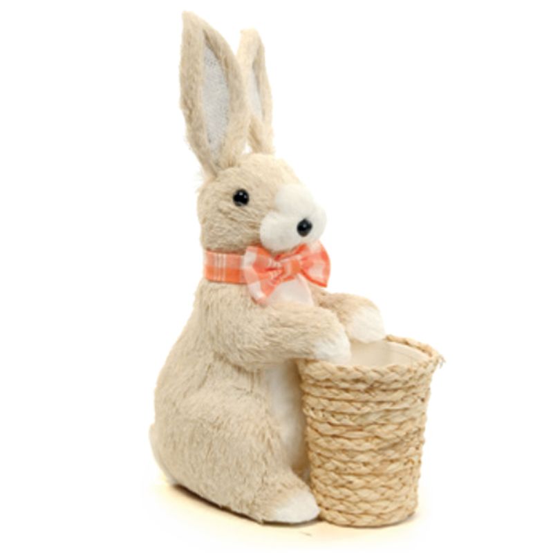 Coelho Decorativo de Tecido com Cesta e Laço Marrom Laranjeira 30cm - 1 Un