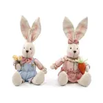 Coelho Decorativo de Tecido Cenoura e Ovo Sortido Patchwork 42cm - 2 Un