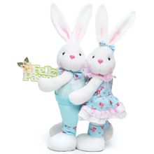 Coelho Decorativo Abraçados Florido Acqua 40cm - 1 Un