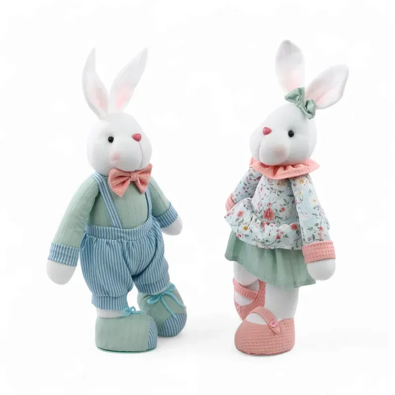 Coelho Decorativo de Tecido Floral Listras Happy Spring 44cm - 2 Un